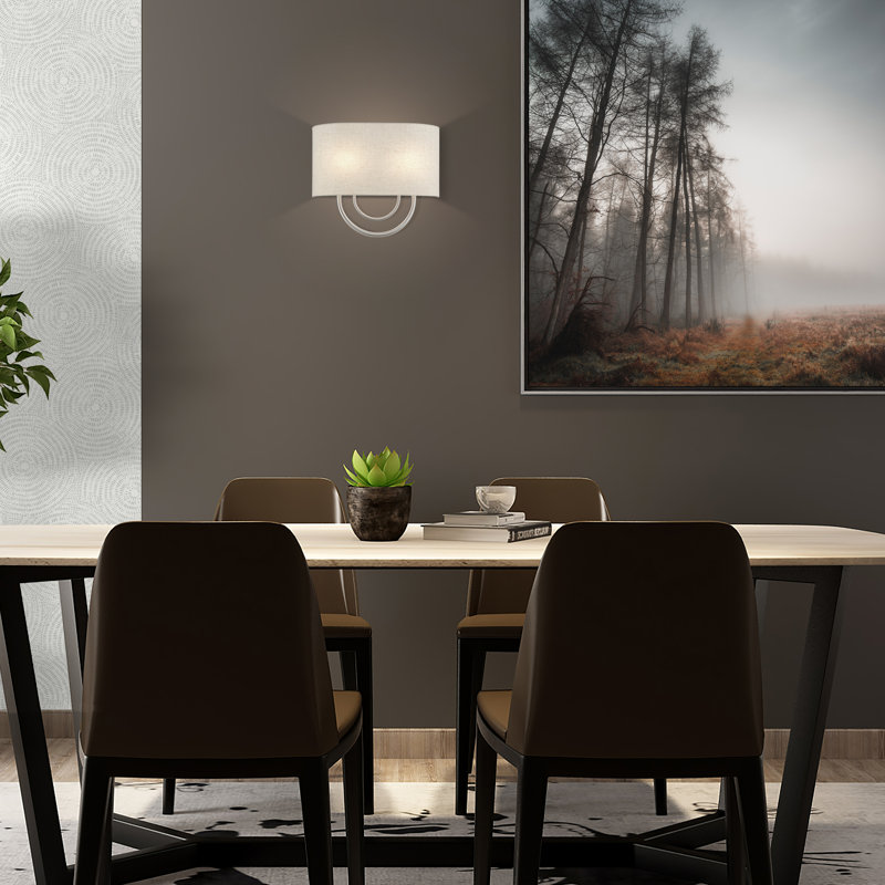 Applique murale 2 lumières ADA en bronze anglais avec abat-jour en tissu avoine fabriqué à la main avec tissu blanc à l'intérieur