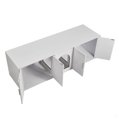 Cat Litter Box Enclosure Wooden Litter Box Furniture Hidden 57.9" White