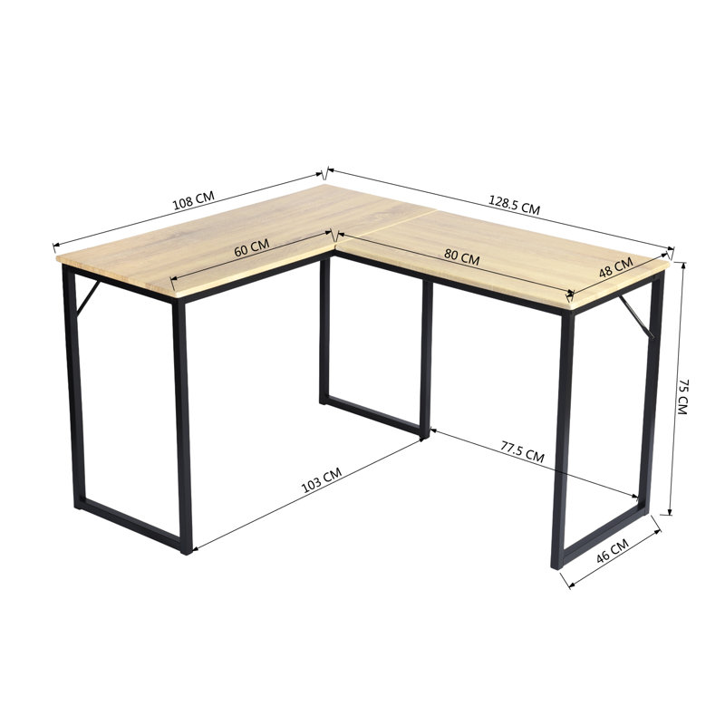 Mckeehan L-Shaped Metal Base Writing Desk