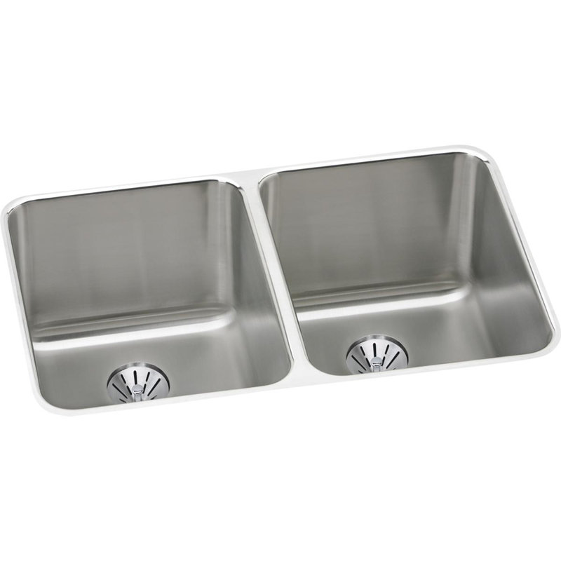 Lustertone 31.25" L x 20" W Double Basin Undermount Kitchen Sink with Perfect Drain