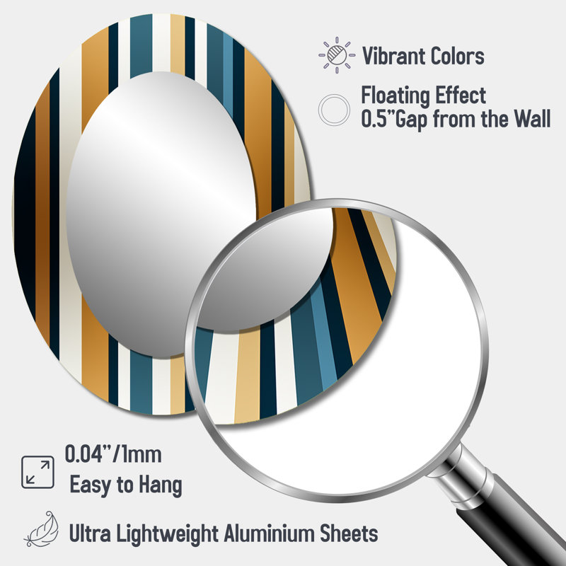 Elegant Gold And White  Striped Pattern - striped  Decorative Mirror, Gold Large Wall Mirror, Printed Metal Art, Oval