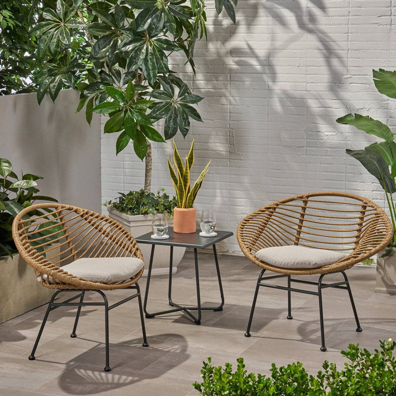 Ensemble de 2 chaises d'extérieur tissées avec coussins Engle, Brun, Gris foncé