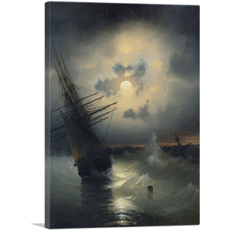 Un voilier sur une haute mer au clair de lune d'Ivan Aivazovsky, reproduction d'art sur toile tendue