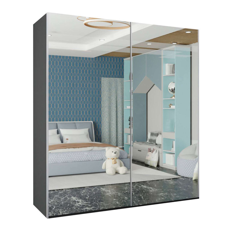Dailon 2 Door Manufactured Wood Wardrobe, 217cm H x 150cm W x 62cm D, Grey