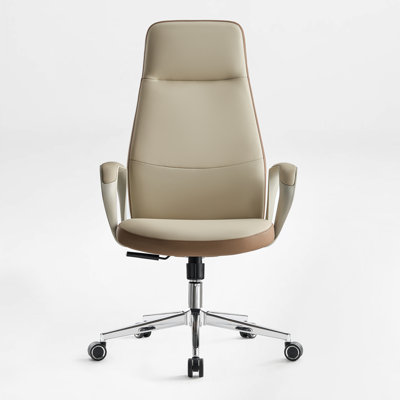 Modern High-Back Faux Leather Executive Office Chair with Ergonomic Integrated Headrest and Lumbar Support