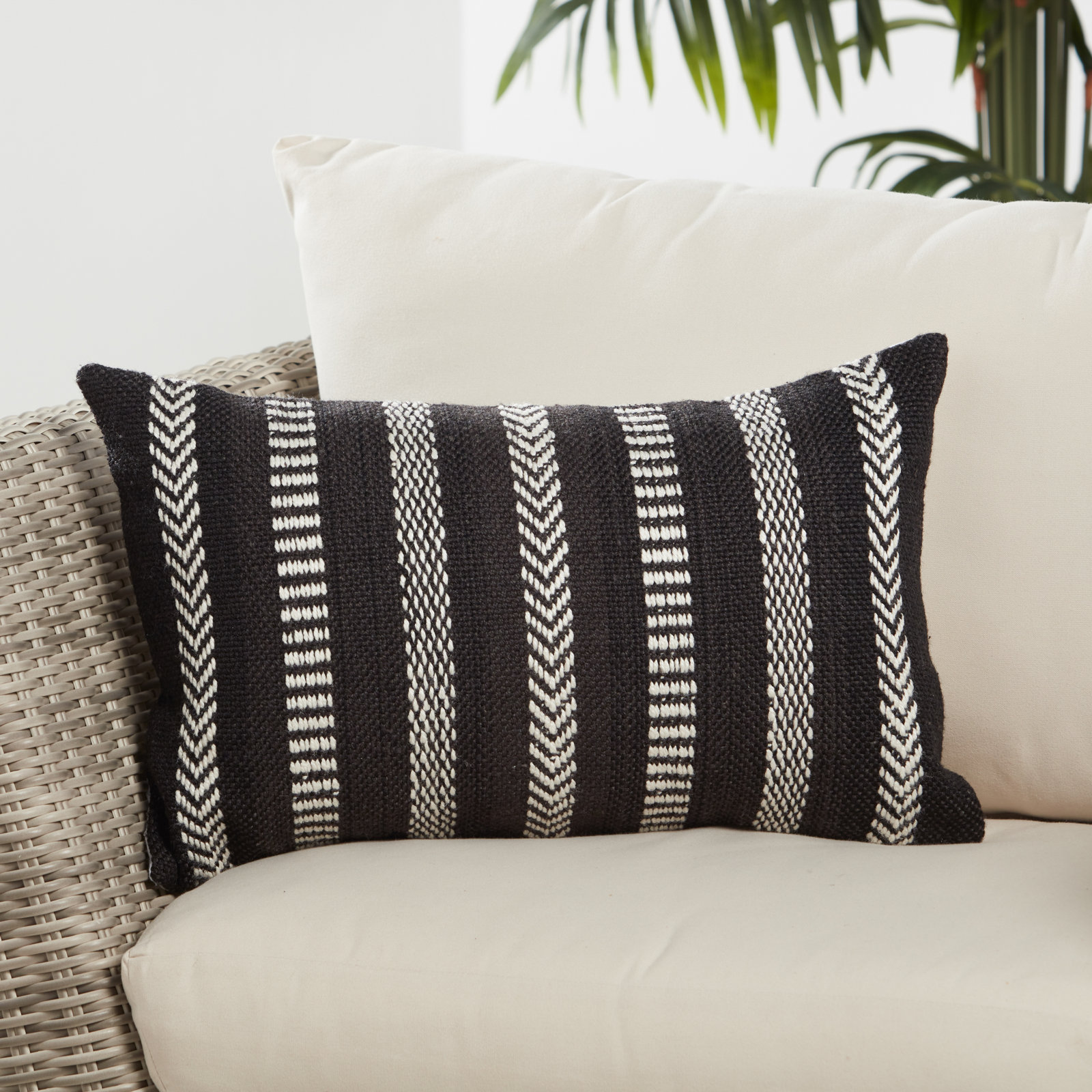 Positano 21" x 13" Embroidered Pillow Cover, Black/Ivory, No Fill