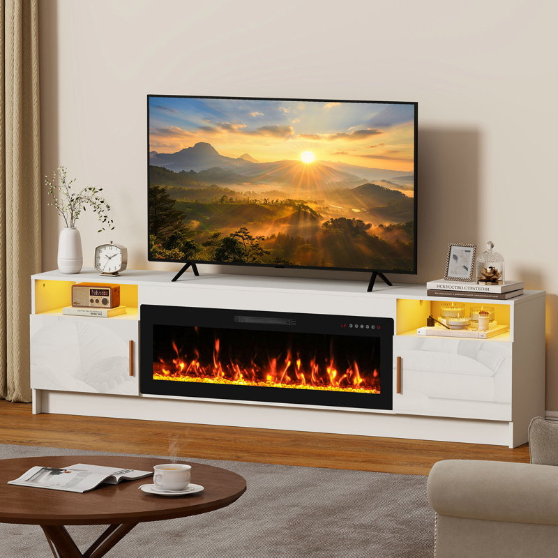 80" Electric Fireplace TV Stand , White