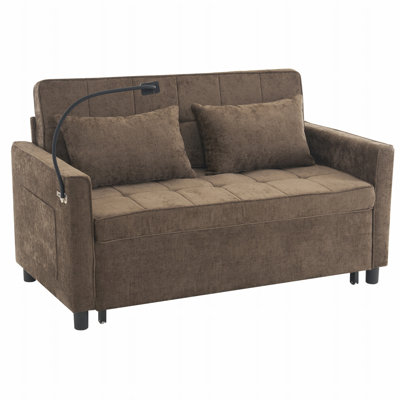 Loveseat Sofa Pull-out Sofa Bed Sleeper Sofa with a Reversible Backrest Cushion, Side Pockets, Two USB Ports and a Phone Holder for Living Room