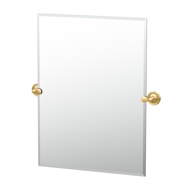 Miroir de salle de bain rectangulaire sans cadre Designer II | Miroir pivotant (inclinable) et biseauté, Laiton brossé