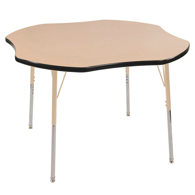 Table d'activité en T 48 po x 48 po avec moulures en T et pieds réglables, Gris / bleu / argent, Roulement pivotant standard
