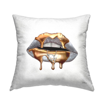 Stupell Industries Glam Silver Lip Portrait Fashion With Gold Drip Printed Pillow Outdoor Printed Pillow by Ziwei Li