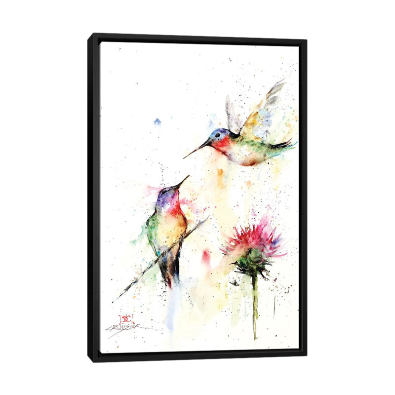 «Stopping By», peinture sur toile tendue, H 26 po x l 18 po x P 1,5 po, Toile encadrée noire, Pas de tapis