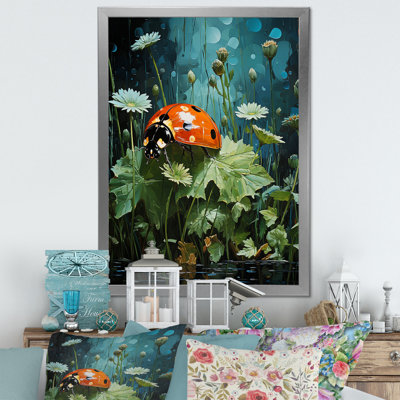 Coccinelle fleurissant jardin émeraude sur toile