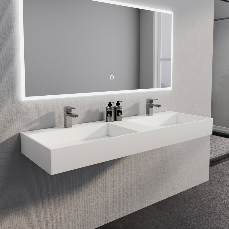 54'' Rectangular Double Solid Surface Bathroom Sink