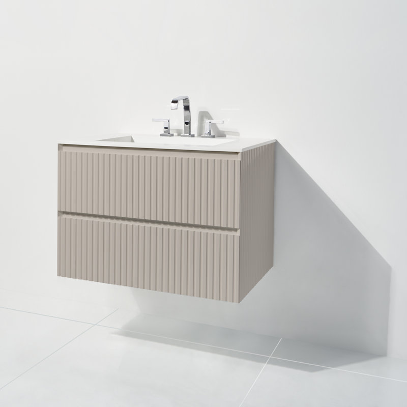 24" Wall-Mounted Single Bathroom Vanity Set, Taupe