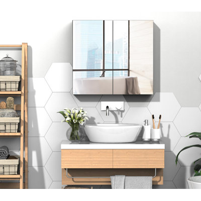 Armoire à pharmacie 24 po x 22 po à miroir avec cadre en acier et portes doubles | Antirouille, résistant à l'humidité | Organisateur de rangement pour salle de bain / cuisine