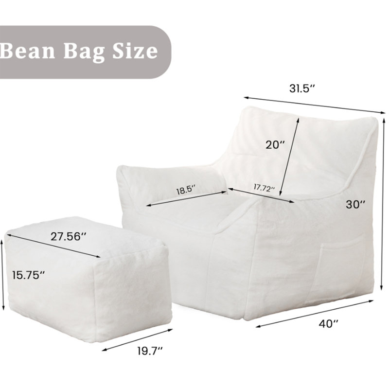 Faux Fur Indoor Bean Bag Set, White