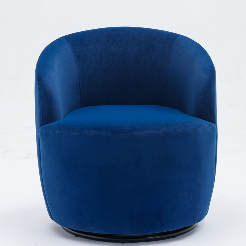 Velvet Fabric Swivel Accent Armchair Barrel Chair With Black Powder Coating Metal Ring,Blue, Blue Velvet