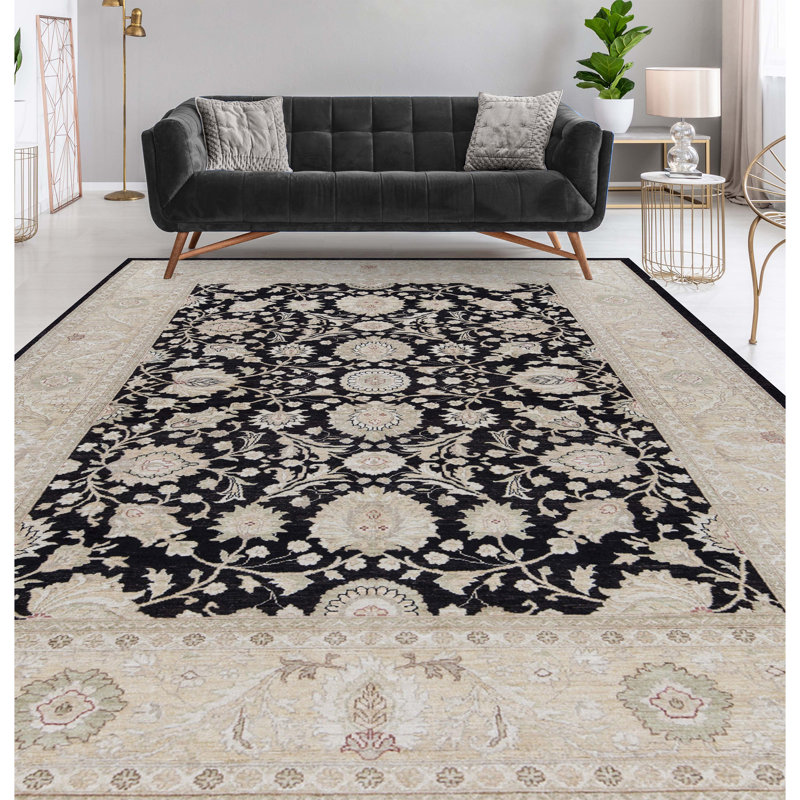 Tapis noir et doré de haute qualité noué à la main Sultanabad