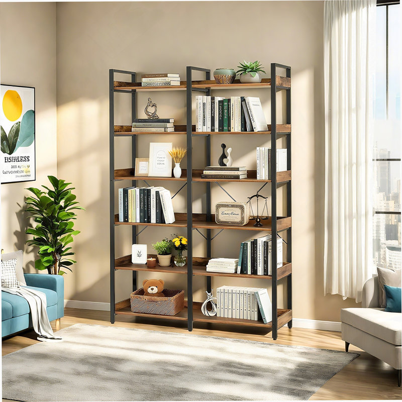6-Tier Industrial Bookshelf, 67" Wooden Bookshelf With Open Shelves, Freestanding Metal Frame Bookcase For Storage And Display, Modern Book Shelves For Bedroom, Living Room And Home Office, Brown
