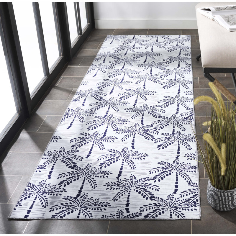 Tapis ivoire / bleu marine Malibu828, Tapis de couloir 2 pi 6 po x 8 pi