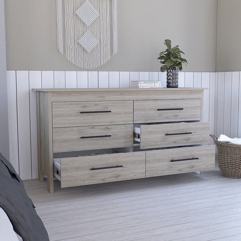 Commode 6 tiroirs Courtland, Gris clair