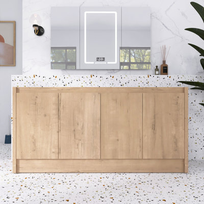 60 Inch Freestanding Bathroom Vanity Base With Soft Closing Doors, Imitative Oak