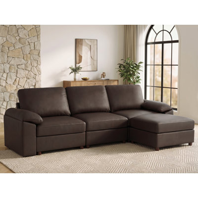 Anish Modern Modular Sectional Sofa With Ottoman, Convertible Shaped PU Leather Couch Collection