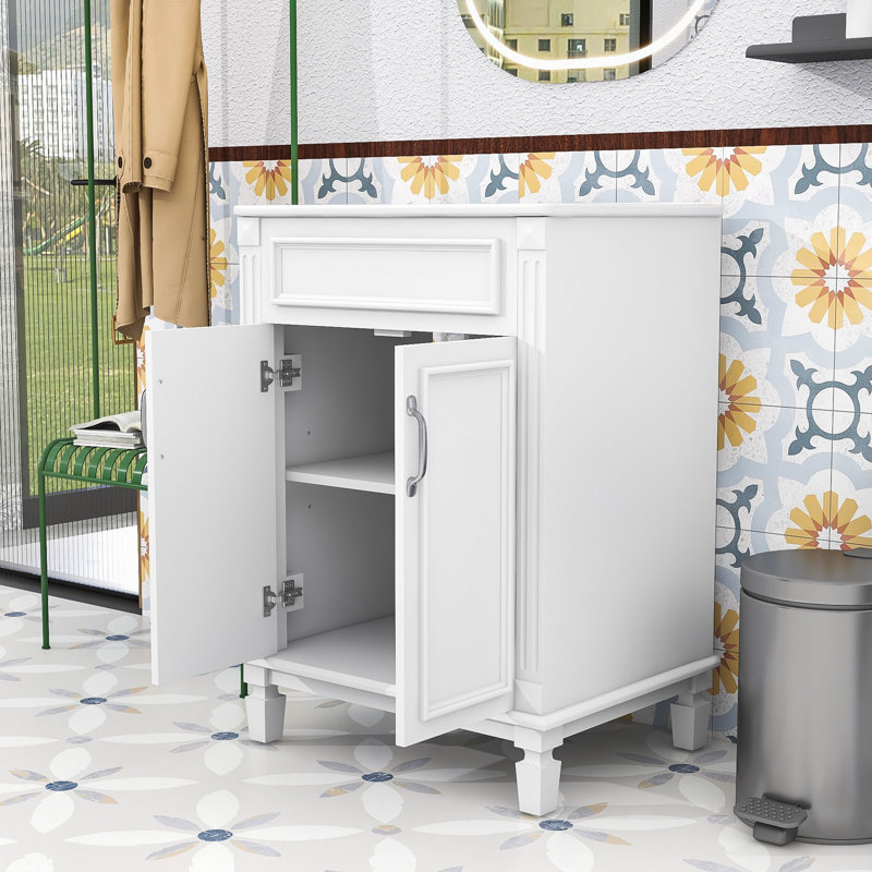 Meuble-lavabo élégant - style rétro, poignée en métal exquis, lavabo, Blanc