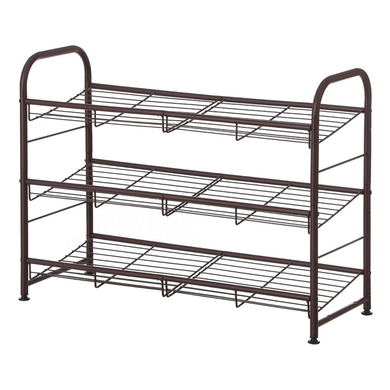 3 Tier Metal Shoe Rack with Adjustable Tilt Angle, Suitable for Front Door, Entrance, Garage, Bronze