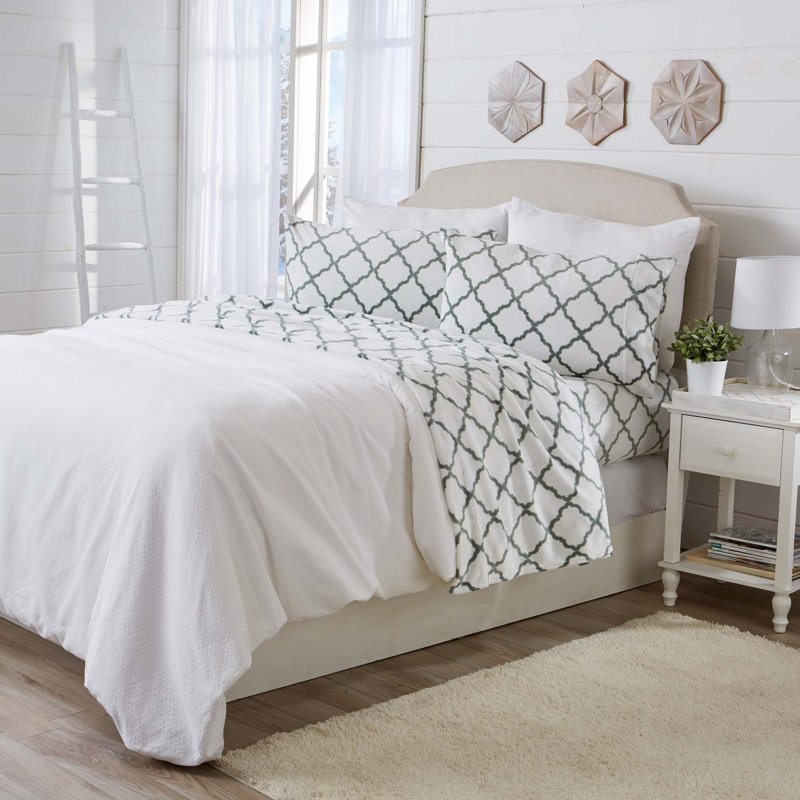 Ensembles de draps en velours ultra doux, Jumeau, Treillis blanc / jade