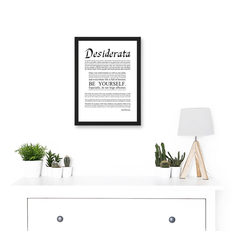 Desiderata Ehrmann Go Placidly Amid Yourself Quote - Single Picture Frame Print