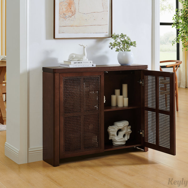 Buffet 39,4 "Mid Century Modern Buffet avec 2 trous de sortie, Noyer