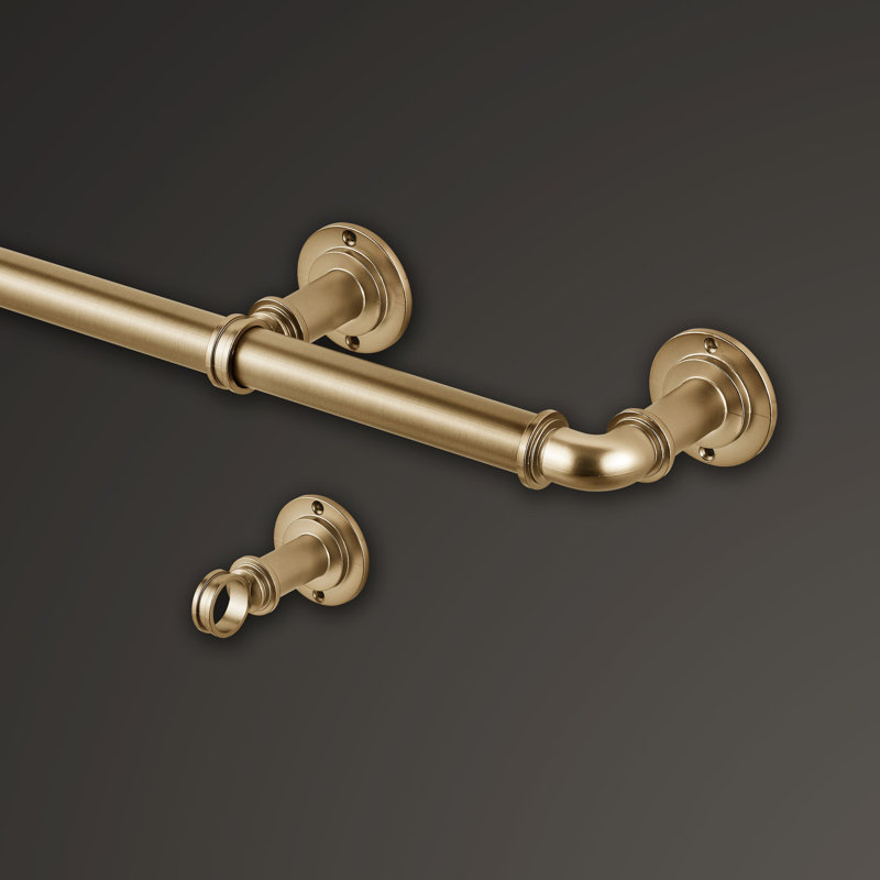 Warm Gold Adjustable Steel Industrial Curtain Rod Set