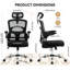 Ergonomic High-Back Office Chair – Mesh Gaming Chair with Adjustable Headrest, 4-Level Lumbar Support, Flip-Up Arms & Electroplated Base – Swivel Wheels – Black