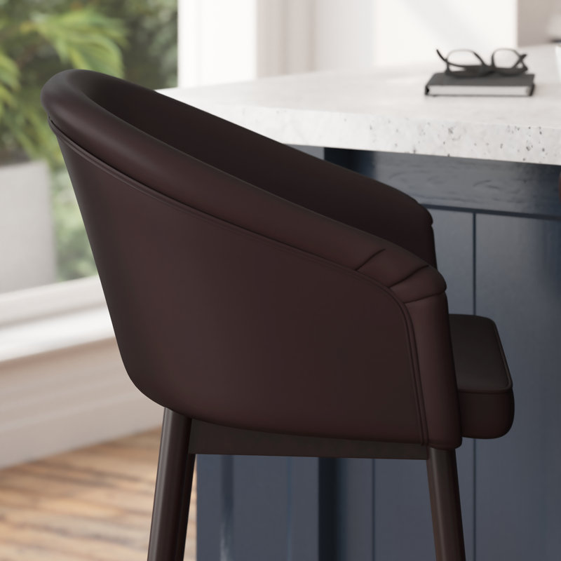 Brida Black Faux Leather and Walnut Counter Stool