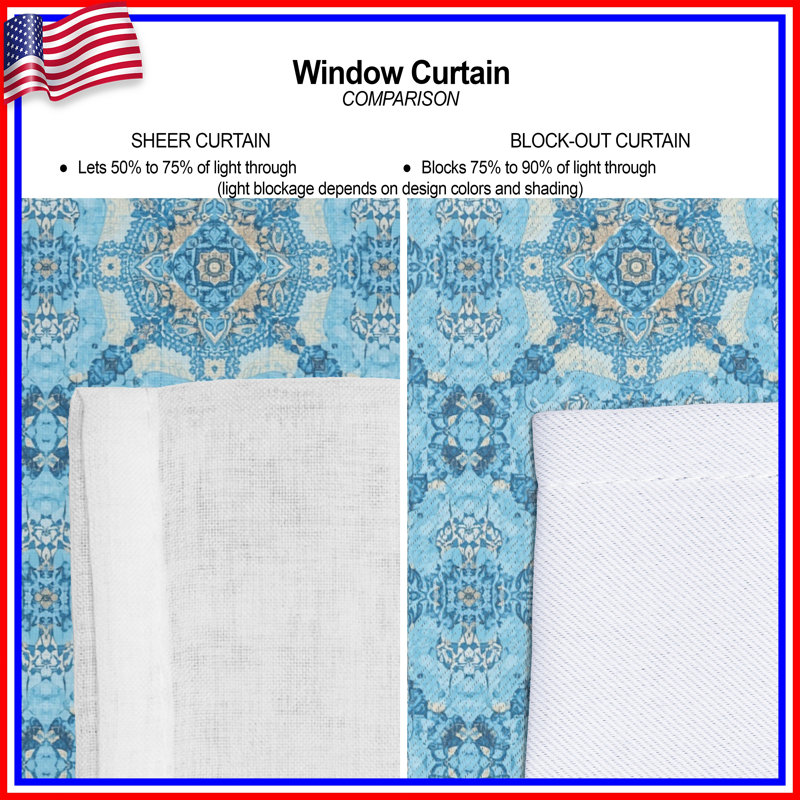 Rideaux ornementaux bleus Mandala, 50" x 92" - 1 Panel, Blockout