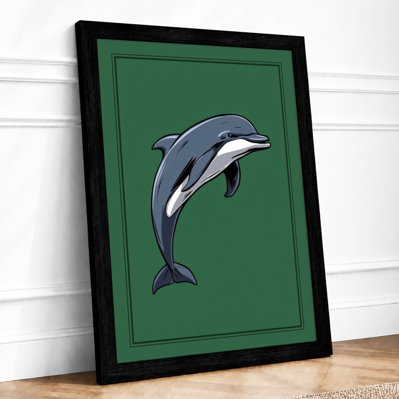 Leaping Dolphin Modern - Framed Print, Black, A3 - 42.0 x 29.7 cm