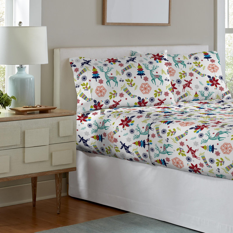 Twin XL Organic Cotton Holiday Joy Flannel Sheet Set
