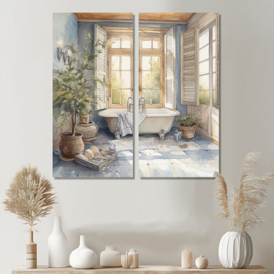 Old Farmhouse Bathaign III - Art mural floral de grande salle de bain