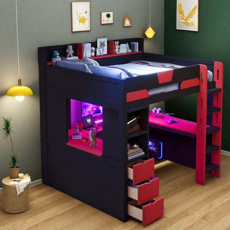 Lits multifonctionnels avec rangement, loft moderne en bois aggloméré moderne pour la maison
