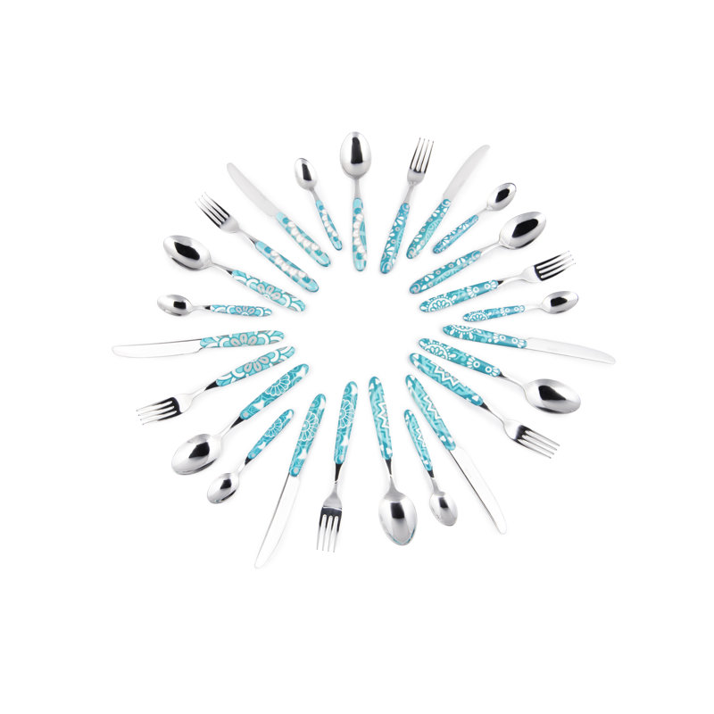 24 Pieces Coloured Cutlery Set, Service For 6
