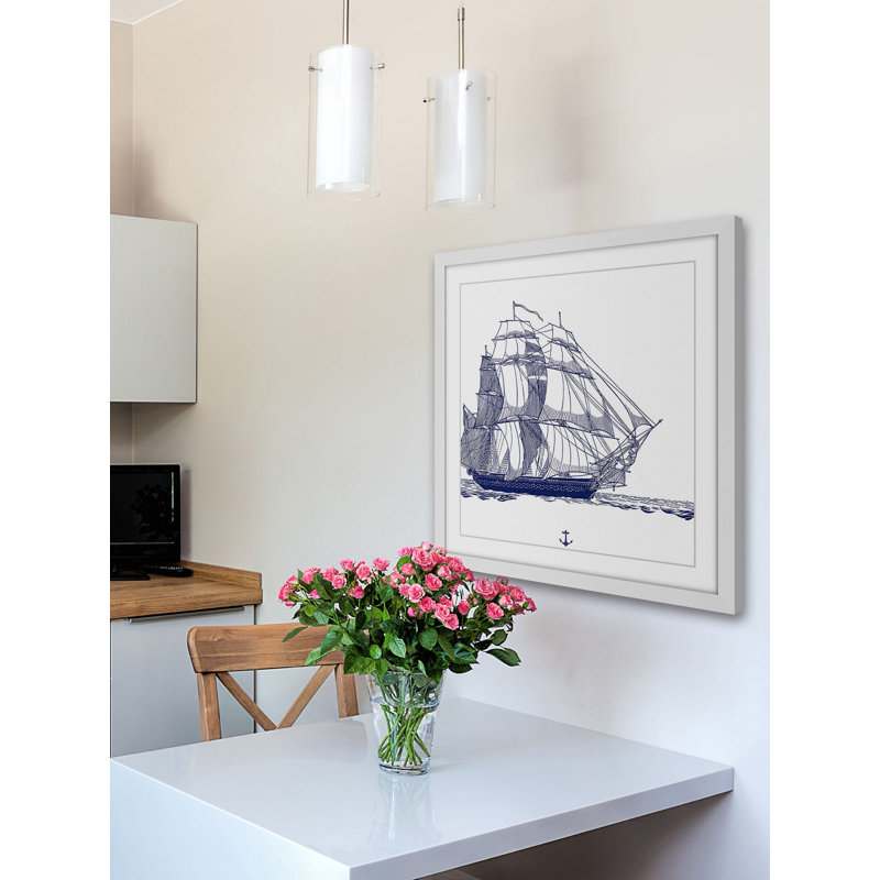 «Blue Ship», reproduction d'art encadrée, H 32 po x l 32 po x P 1,5 po