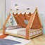 Wood House-Shaped Bed With Tent And Light-969999189-969999191