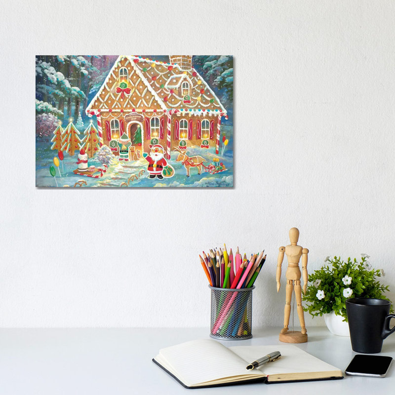 «Santa's Ginger Workshop» par Ruane Manning - reproduction d'art, Toile tendue, Aucun mat, H 12 po x l 8 po x P 0,75 po