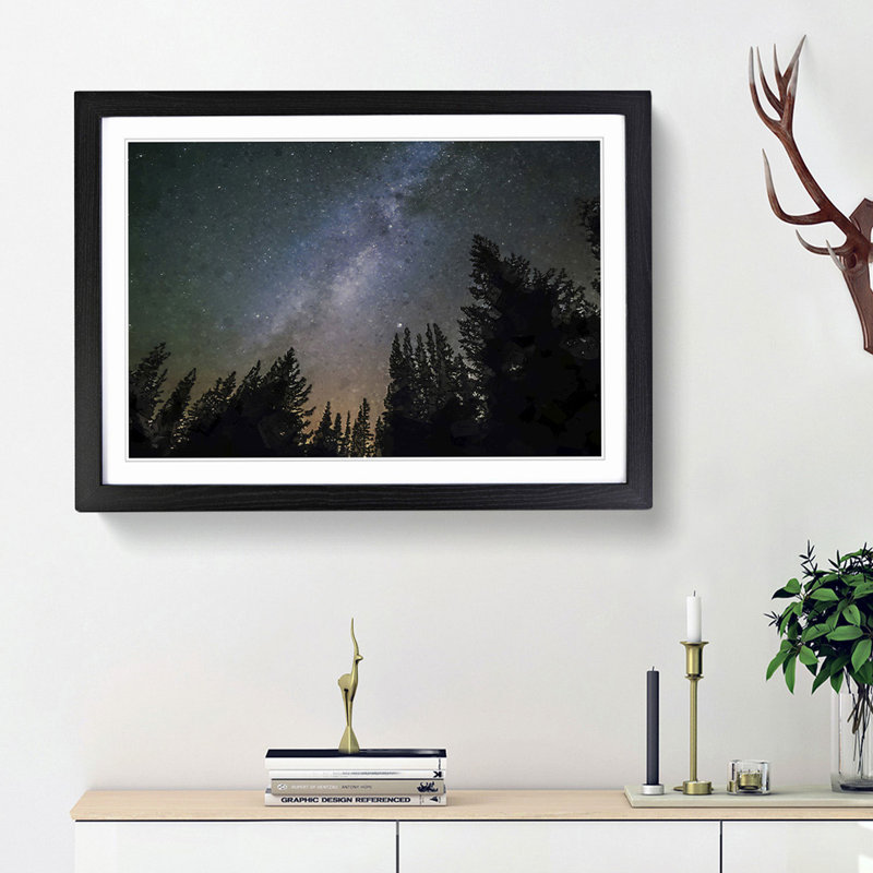The Milky Way Above a Forest in Abstract - Picture Frame Graphic Art Print, 36cm H x 48cm W x 2cm D, Black Framed