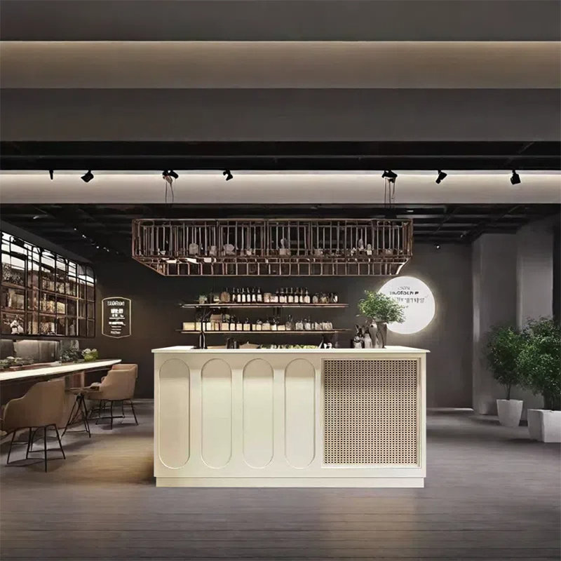 Vintage Front Desk Bar Counter with Liquor Storage and Reception Function, White