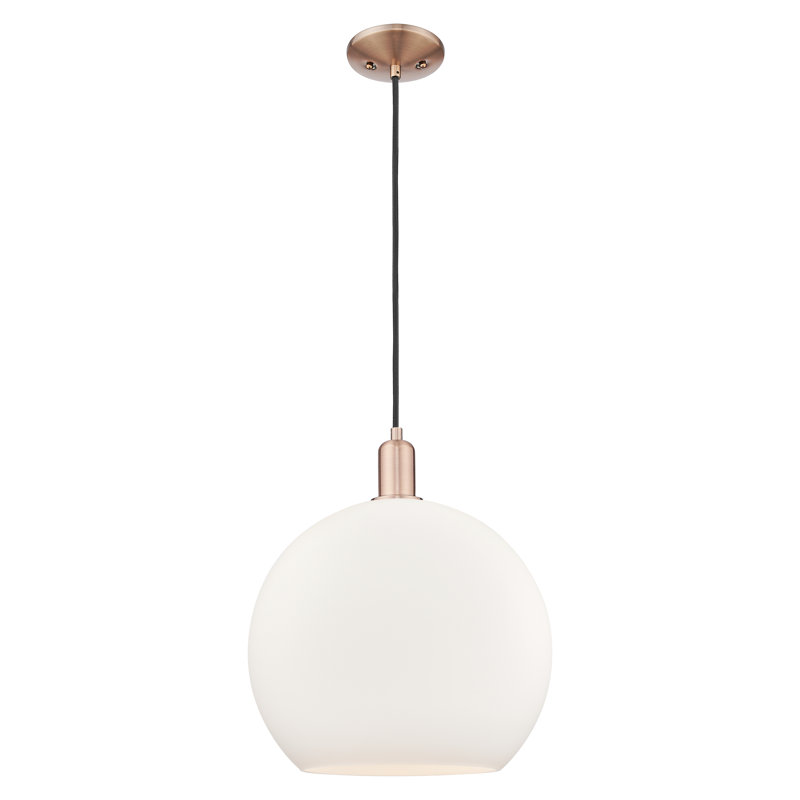 Mini-luminaire suspendu 1 lumière Arcadia - Athens, H 13,63 po x l 13,75 po x P 13,75 po, Blanc mat, Cuivre antique