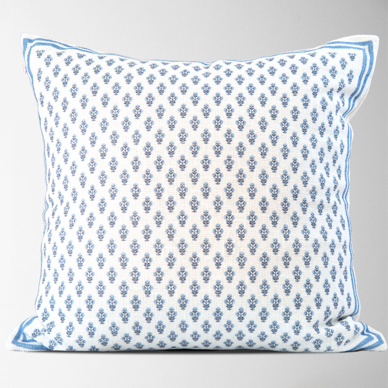  Cotton Throw Square Pillow Cover, Blue Floral