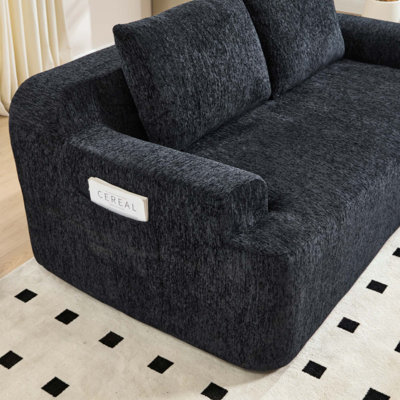Canapé sans cadre avec 2 coussins, coussin de siège épaissi, canapé double en chenille, poches de rangement latérales et canapé rembourré pour une installation facile